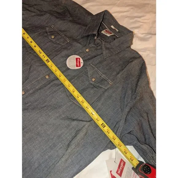 NWT Wrangler Indigo Denim Jean Button Down Stretch Shirt Size XXL 3XL - Picture 3 of 11